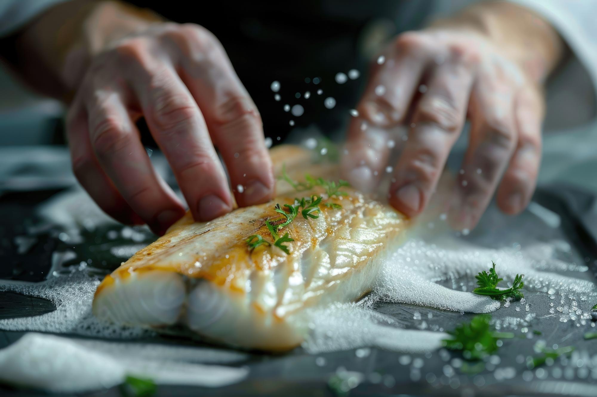 Taglio di pesce in una dimostrazione